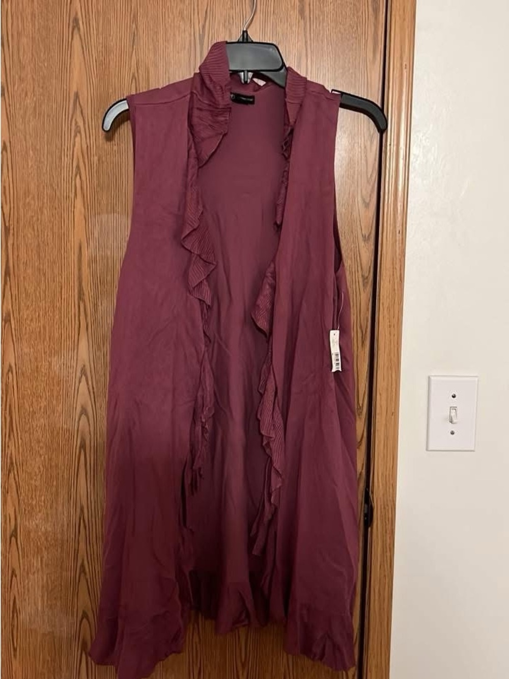 Sleeveless Ruffle Front Dress Vest - Plum